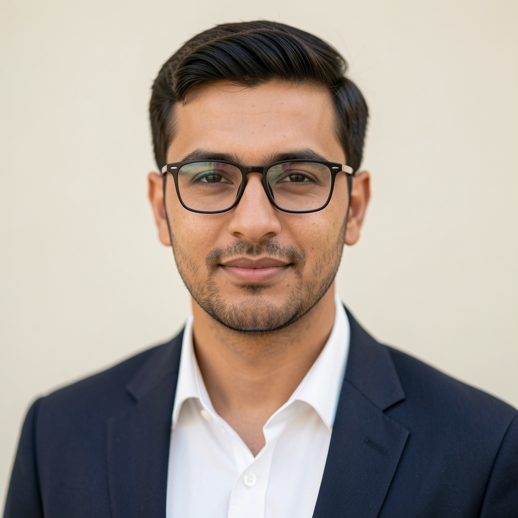 Headshot of a man with glasses in soft editorial lighting against a neutral pale background